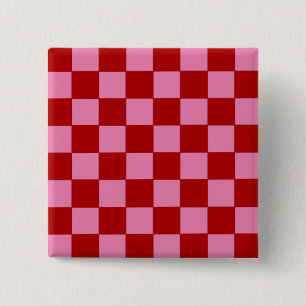 Geruit rood en heet roze vierkante button 5,1 cm