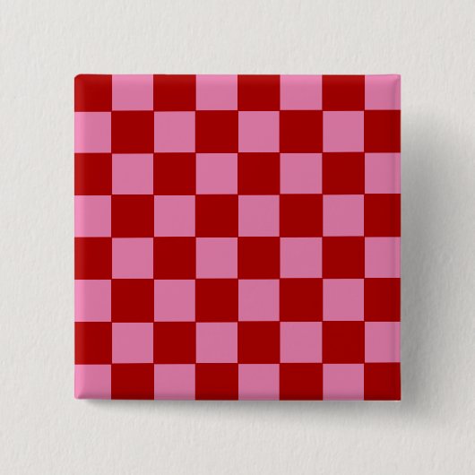 Geruit rood en heet roze vierkante button 5,1 cm (Voorkant)