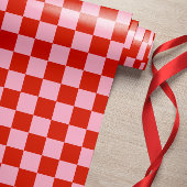 Geruit rood roze cadeaupapier