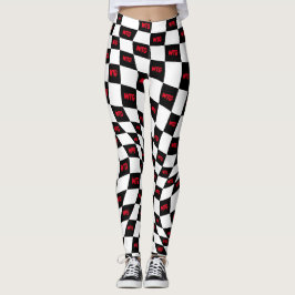 Geruit rood zwart en wit racecircuit retro leggings