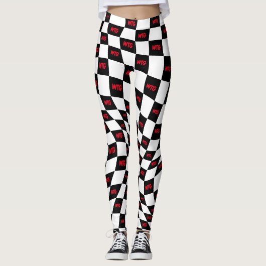 Geruit rood zwart en wit racecircuit retro leggings (Voorkant)
