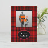 Geruit rood zwart geruite verjaardagsfeestje kaart (Staand voorkant)