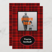 Geruit rood zwart geruite verjaardagsfeestje kaart (Voorkant / Achterkant)