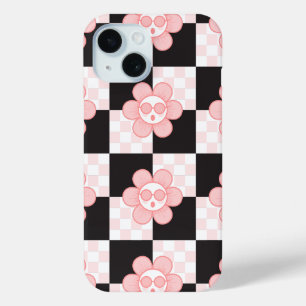Geruit roze Daisy iPhone 15 Case