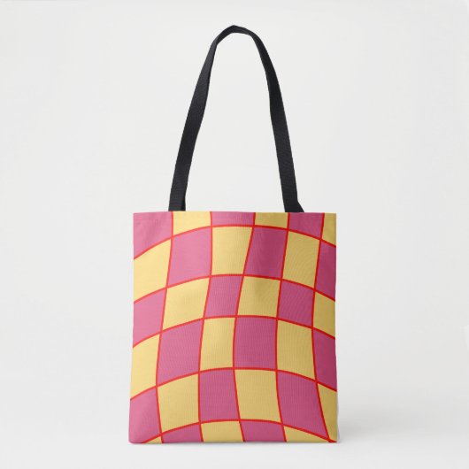 Geruit roze en geel tote bag (Voorkant)