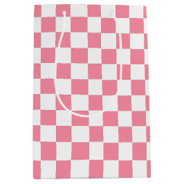 Geruit roze en wit medium cadeauzakje