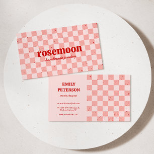 Geruit roze rood retro Visitekaartje