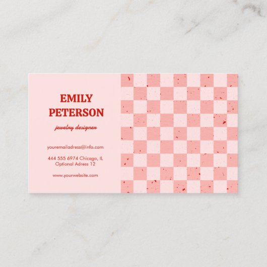 Geruit roze rood retro Visitekaartje (Achterkant)