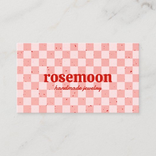 Geruit roze rood retro Visitekaartje (Voorkant)