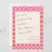 Geruit Roze Sinaasappel Script Fun Graduation Part Kaart (Voorkant)