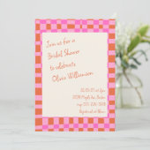 Geruit Roze Sinaasappel Script Fun Vrijgezellenfee Kaart (Staand voorkant)