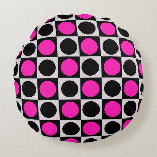 Geruit Roze Zwarte Cirkel Patroon Ontwerp Rond Kussen