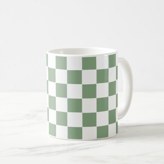 Geruit salie groen en wit koffiemok (Voorkant rechts)