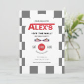 Geruit Schaats verjaardagsfeestje uitnodiging (Staand voorkant)