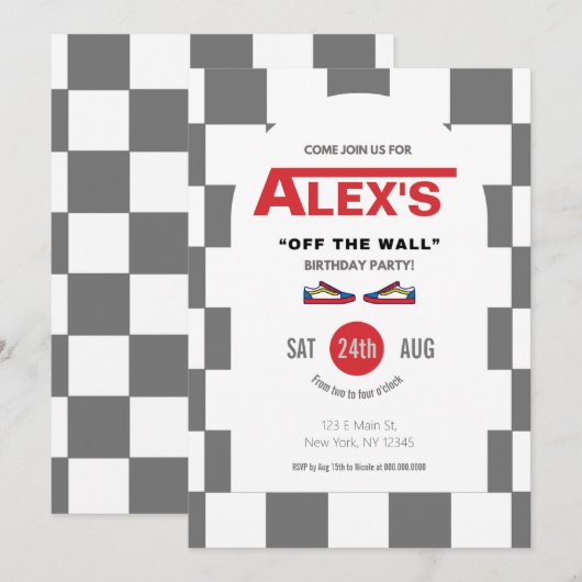 Geruit Schaats verjaardagsfeestje uitnodiging (Voorkant / Achterkant)