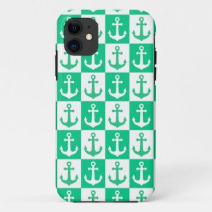 Geruit scheepsankerpatroon - Oceaangroen    Case-Mate iPhone Case