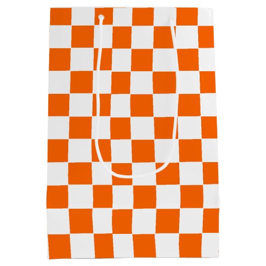 Geruit sinaasappel en wit medium cadeauzakje (Achterkant)