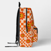 Geruit Sinaasappel Glimlachende Bloemen Aangepaste Bedrukte Rugzak (Links)