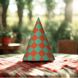 Geruit Sinaasappel & Groen Retro Chic Verjaardagsf Feesthoedjes