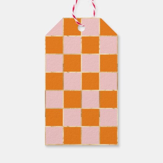 Geruit Sinaasappel Roze Cadeaulabel (Achterkant)