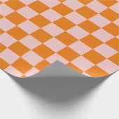 Geruit Sinaasappel Roze Cadeaupapier (Hoek)