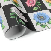 Geruit veelkleurig Zonnebloem Bloemontwerp Cadeaupapier (Rol Hoek)