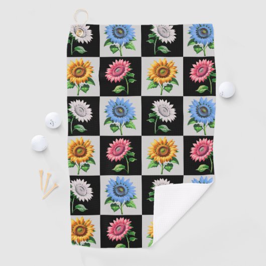 Geruit veelkleurig Zonnebloem Bloemontwerp Golfhanddoek (Insitu)