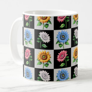 Geruit veelkleurig Zonnebloem Bloemontwerp Koffiemok