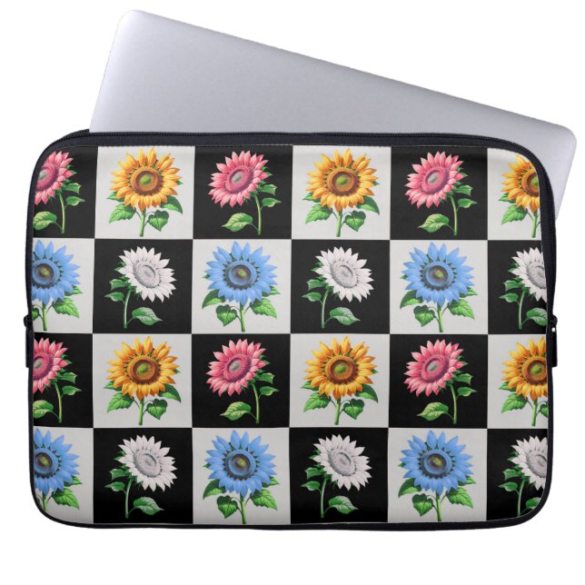 Geruit veelkleurig Zonnebloem Bloemontwerp Laptop Sleeve (Voorkant)
