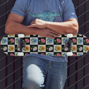 Geruit veelkleurig Zonnebloem Bloemontwerp Persoonlijk Skateboard