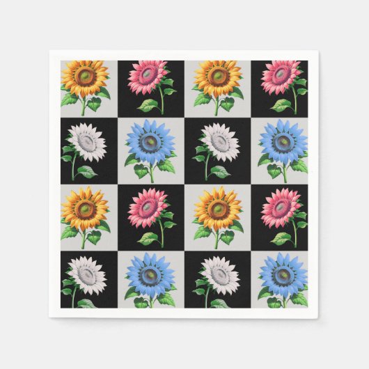 Geruit veelkleurig Zonnebloem Bloemontwerp Servet (Voorkant)