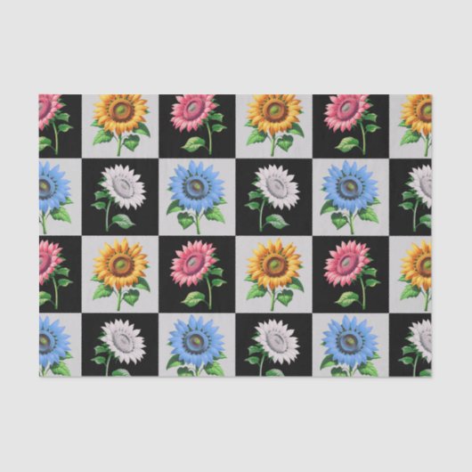 Geruit veelkleurig Zonnebloem Bloemontwerp Tissuepapier (Voorkant)