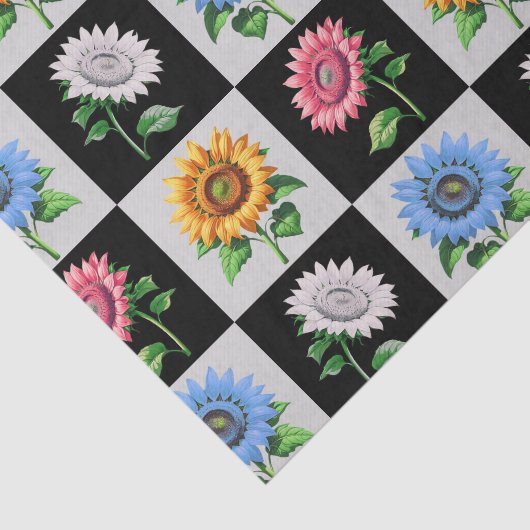 Geruit veelkleurig Zonnebloem Bloemontwerp Tissuepapier (Detail)