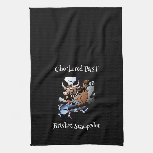 Geruit verleden Koe Mascotte Griller Blk Custom Theedoek (Verticaal)