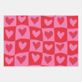 Geruit Warped Pink and Red Hearts Patroon Inpakpapier Vel (Voorkant 3)