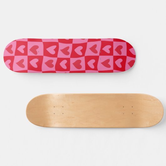 Geruit Warped Pink and Red Hearts Patroon Persoonlijk Skateboard (Horizontaal)