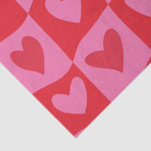 Geruit Warped Pink and Red Hearts Patroon Tissuepapier (Detail)