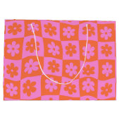 Geruit Warped Retro Pink en Sinaasappel Flowers Groot Cadeauzakje (Achterkant)