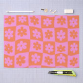 Geruit Warped Retro Pink en Sinaasappel Flowers Tissuepapier (Craft)
