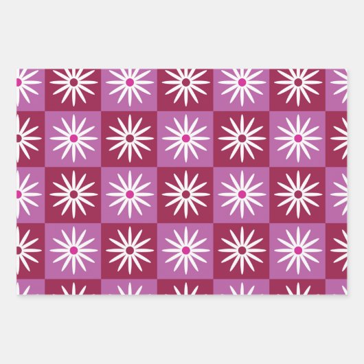 Geruit wit Daisy op rood en roze dambord Inpakpapier Vel (Voorkant 3)