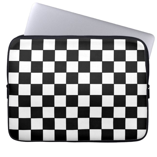 Geruit wit en zwart laptop sleeve (Voorkant)