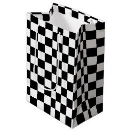 Geruit wit en zwart medium cadeauzakje