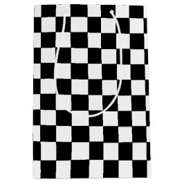 Geruit wit en zwart medium cadeauzakje