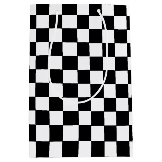 Geruit wit en zwart medium cadeauzakje (Voorkant)