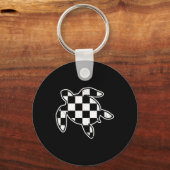 Geruit Zee Turtle Earth Day Race Auto Retro Game Sleutelhanger (Voorkant)