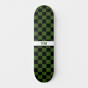 Geruit Zwart & Donkergroen Aangepaste Naam Initial Persoonlijk Skateboard