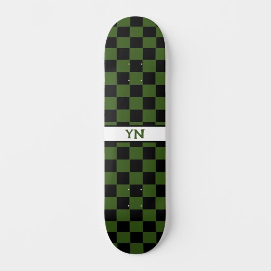 Geruit Zwart & Donkergroen Aangepaste Naam Initial Persoonlijk Skateboard (Voorkant)