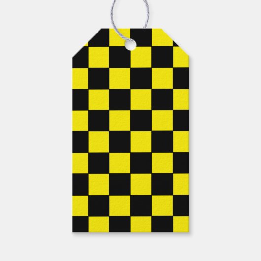Geruit zwart en geel cadeaulabel (Voorkant)