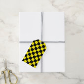 Geruit zwart en geel cadeaulabel (Met Touw)