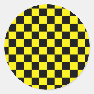 Geruit zwart en geel ronde sticker